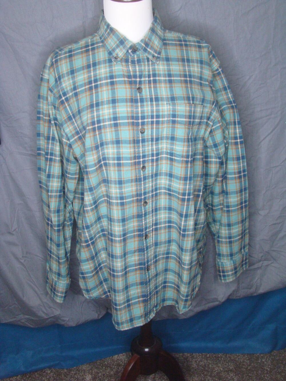 C.E. Schmidt Long Sleeve Button Down Work shirt Green/Brown Plaid Men's L